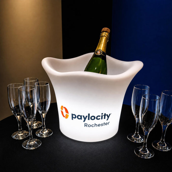 Gepersonaliseerde LED ijsemmer, Champagnekoeler, wijnkoeler met logo, verlichte wijnkoeler met logo