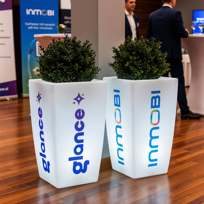 Gepersonaliseerde bloempot, vaas, display, LED lamp, verlichte vloervaas, logo, merk