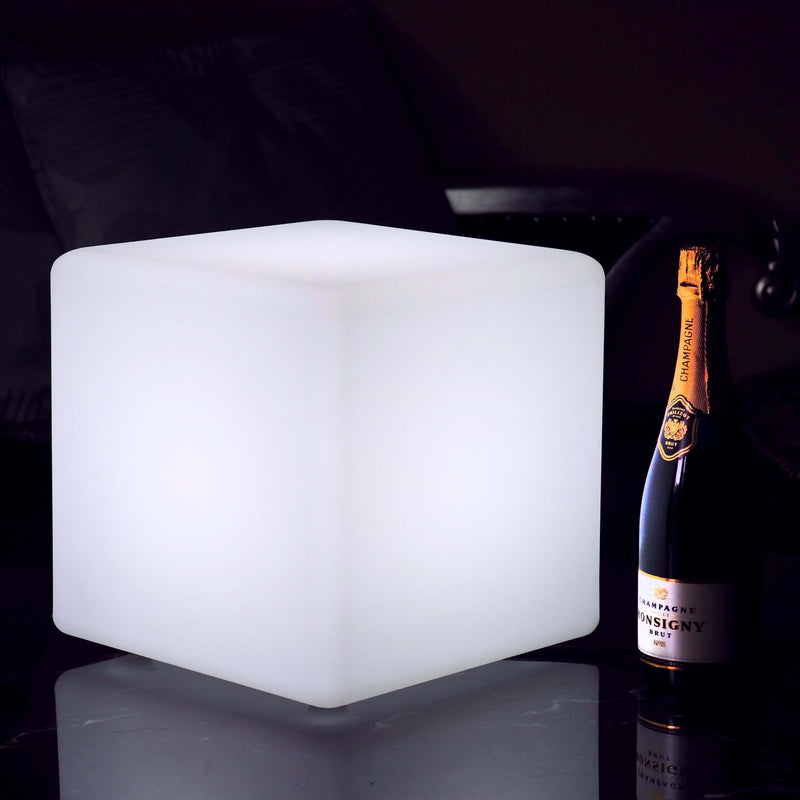 LED-tafelverlichting op netstroom, kubus 30cm, met witte E27-lamp
