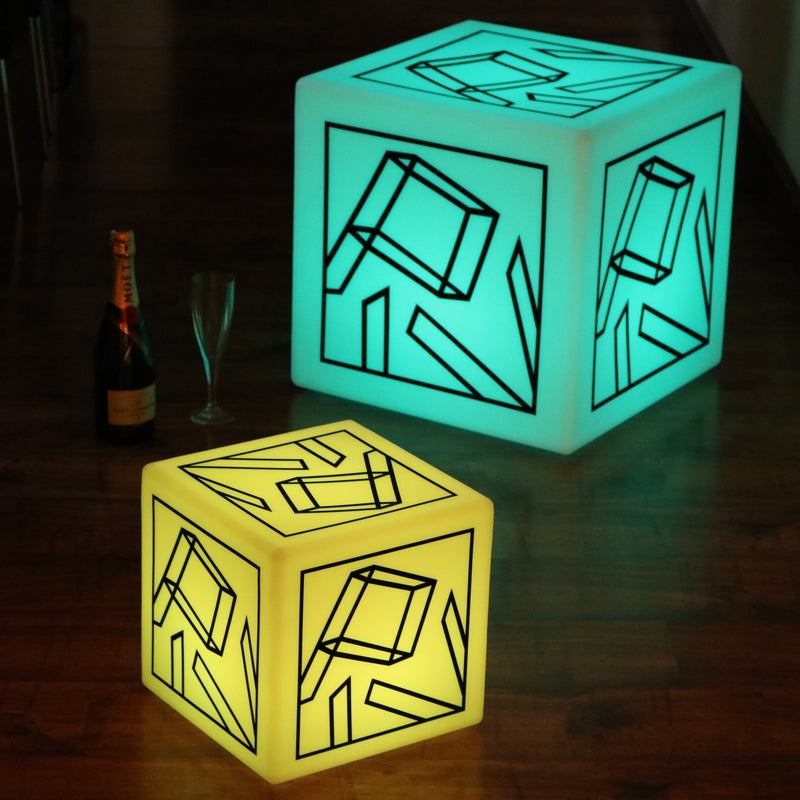 Logo lichtbak Glow Cube, Veelkleurig vierkant LED RGB draadloos verlicht blokbord, branded lightbox voor conferenties, bewegwijzering