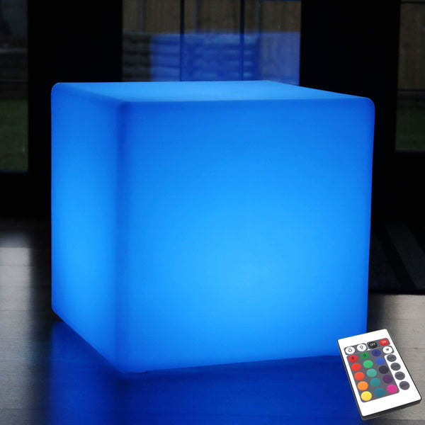 Groot zitmeubel voor buiten, led-kubuskruk, tuinlamp van 60 cm, oplaadbaar RGB-licht