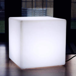 50 cm led-stoel met kubuskruk, moderne vloerlamp, netvoeding, witte E27-lamp geïnstalleerd