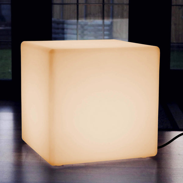 Grote led-stoel met kubuskruk, 50cm staande lamp op netvoeding, verlicht meubilair, E27 warm wit