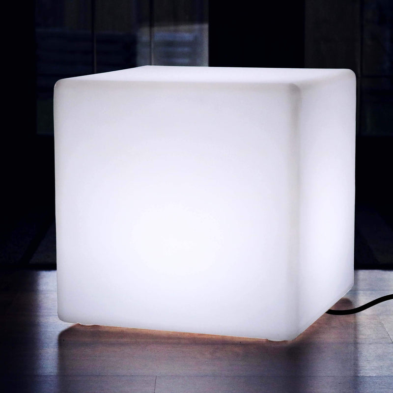 Grote led-stoel van 60 cm met kubuskruk, geometrische vloerlamp, netvoeding, witte E27-lamp gemonteerd