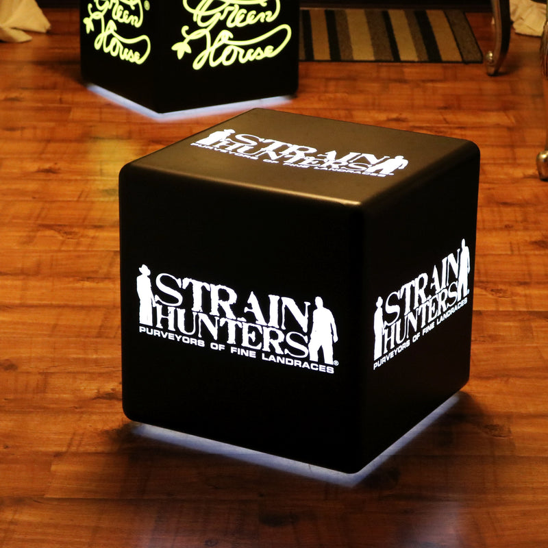Logo lichtbak Glow Cube, Veelkleurig vierkant LED RGB draadloos verlicht blokbord, branded lightbox voor conferenties, bewegwijzering