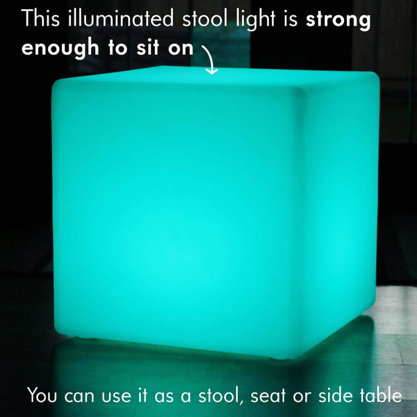 Groot zitmeubel voor buiten, led-kubuskruk, tuinlamp van 60 cm, oplaadbaar RGB-licht