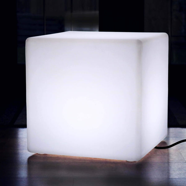 50 cm led-stoel met kubuskruk, moderne vloerlamp, netvoeding, witte E27-lamp geïnstalleerd