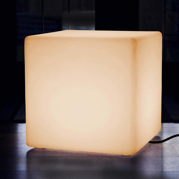 Grote led-stoel met kubuskruk, 50cm staande lamp op netvoeding, verlicht meubilair, E27 warm wit