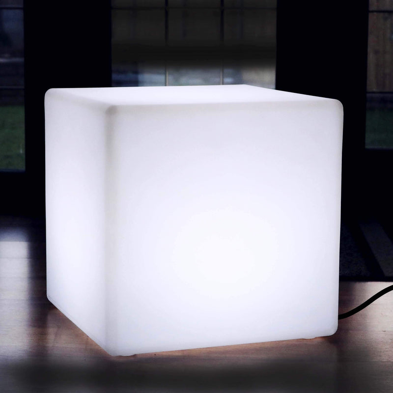 Grote led-stoel van 60 cm met kubuskruk, geometrische vloerlamp, netvoeding, witte E27-lamp gemonteerd
