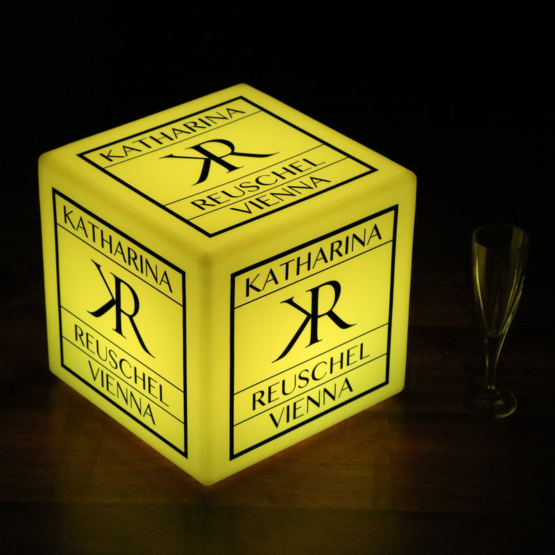 Lichtbak met logo, oplichtende LED-kubus vierkant blok, kubusverlichting merktafel middelpunt voor bedrijfsevenement, Expo-signage, conferentie