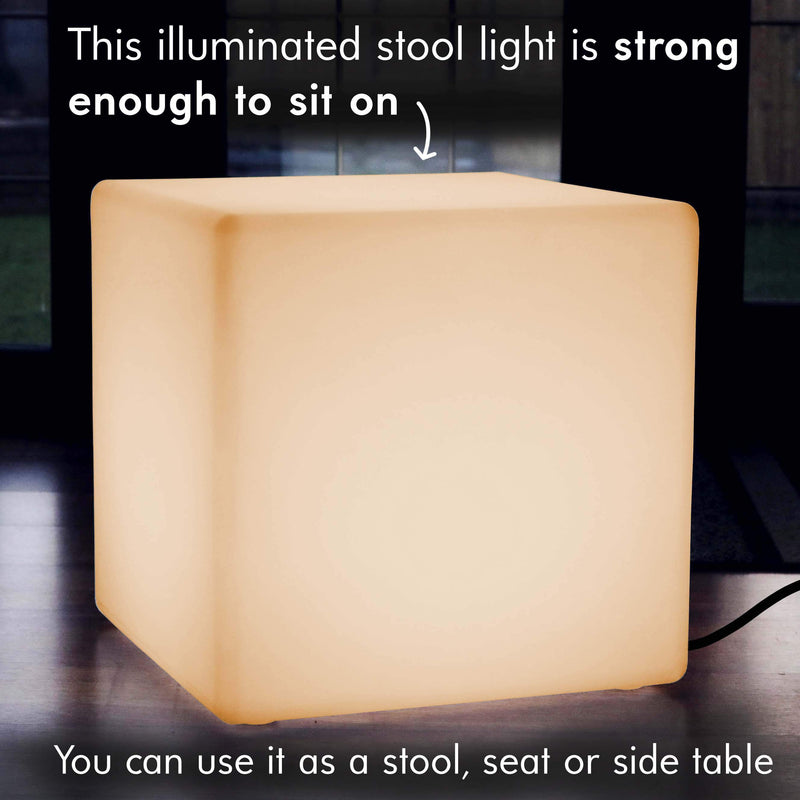 Grote led-stoel met kubuskruk, 50cm staande lamp op netvoeding, verlicht meubilair, E27 warm wit
