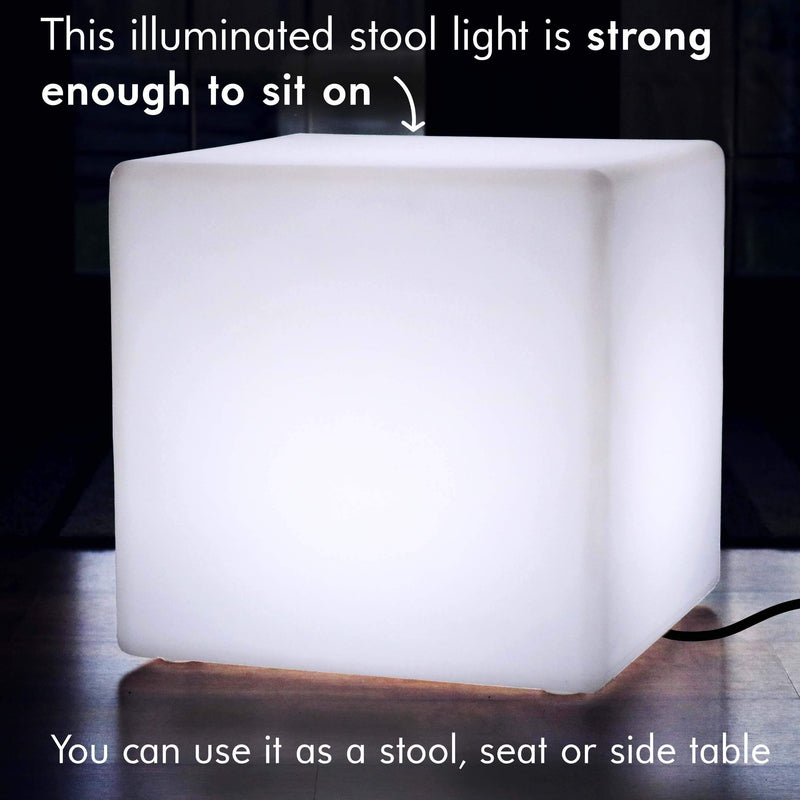 Grote led-stoel van 60 cm met kubuskruk, geometrische vloerlamp, netvoeding, witte E27-lamp gemonteerd