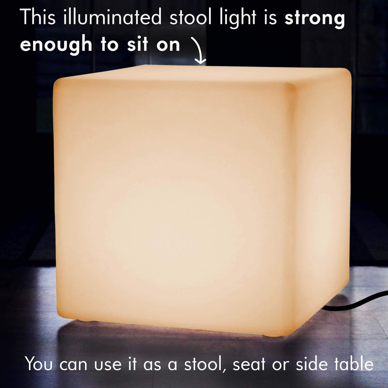 Grote LED zitkrukkubus, 60cm staande lamp, verlicht meubilair, warm wit E27