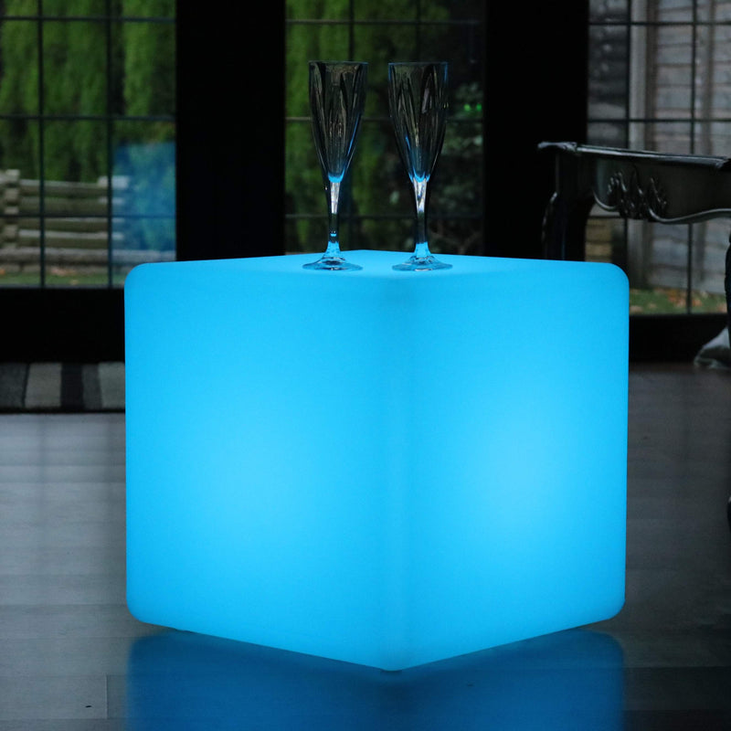 LED-kubus 40cm, verlicht zitmeubel, vloerlamp zonder draad voor living