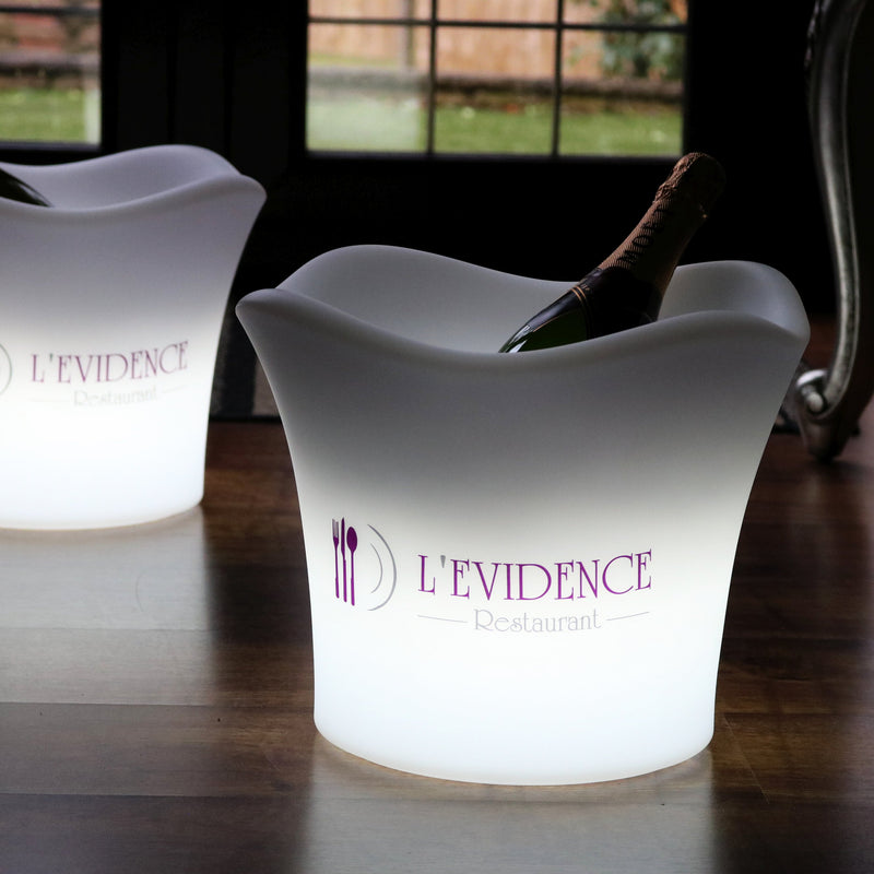 Merklogo ijsemmer, Light Up Wine Champagne Cooler, Unique Custom Corporate LED Table Centerpiece Light Box Sign voor conferentie, zakelijk evenement