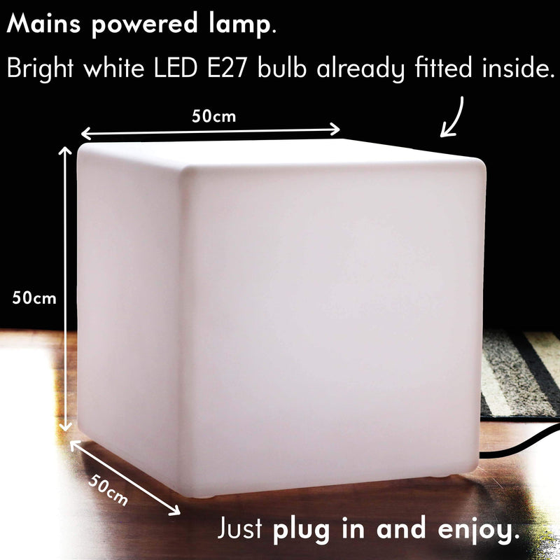 50 cm led-stoel met kubuskruk, moderne vloerlamp, netvoeding, witte E27-lamp geïnstalleerd