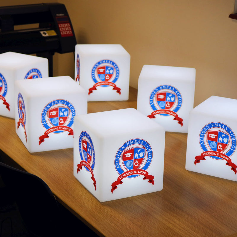 Branded LED-logo Lightbox, Custom Cube Seat Kruk Tafelmeubilair, Frameless Corporate Display Sign voor Zakelijk Evenement, Conferentie Decor