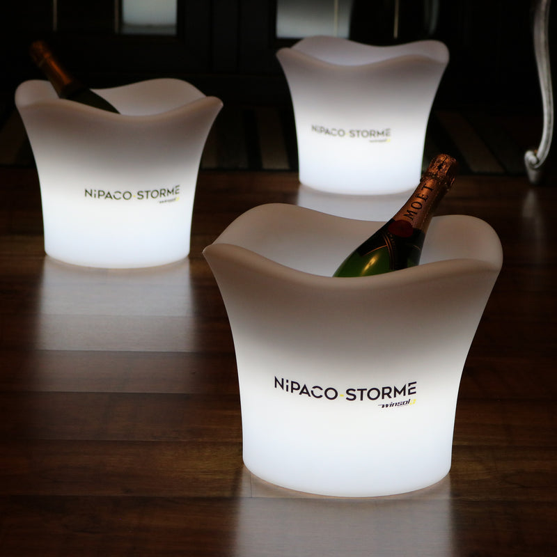 Merklogo ijsemmer, Light Up Wine Champagne Cooler, Unique Custom Corporate LED Table Centerpiece Light Box Sign voor conferentie, zakelijk evenement