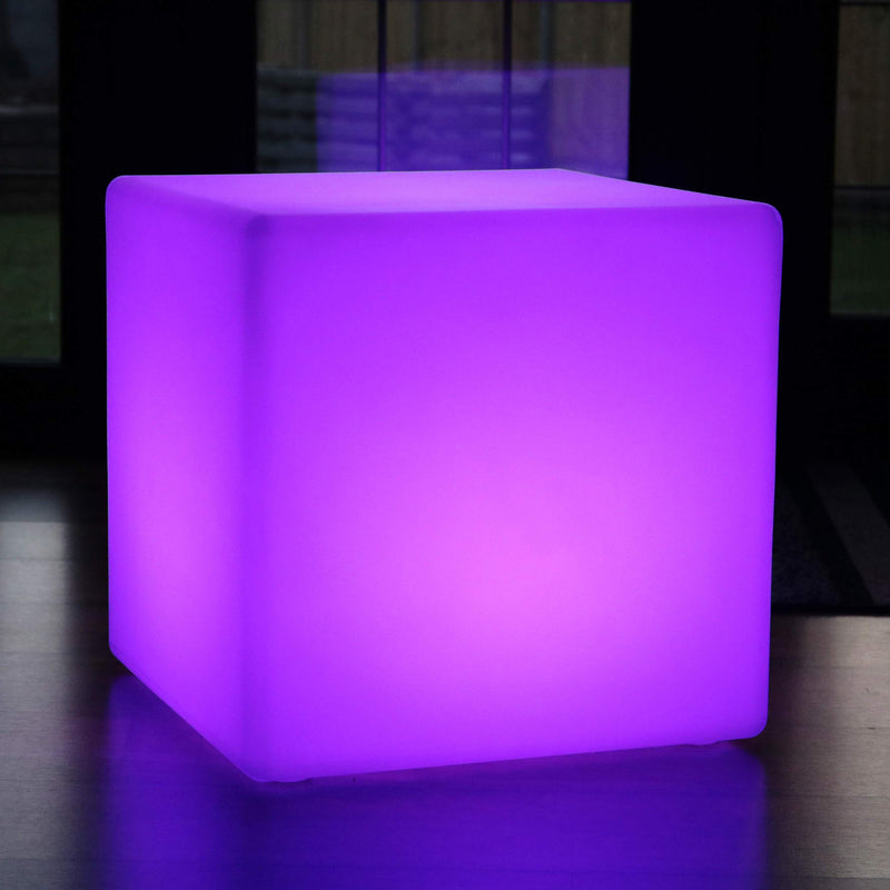 Groot zitmeubel voor buiten, led-kubuskruk, tuinlamp van 60 cm, oplaadbaar RGB-licht