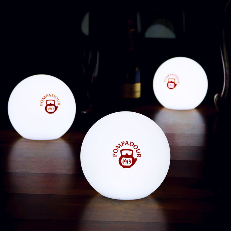 Gepersonaliseerde LED Tafellamp, promotionie lichtbak met logo, 15cm bol, reclameverlichting